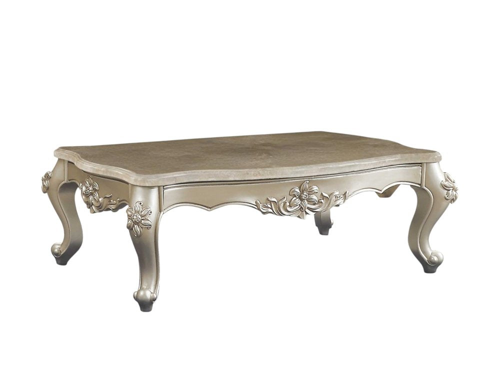 57" Beige Genuine Marble And Solid Wood Coffee Table HomeRoots