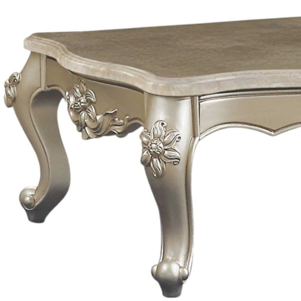 57" Beige Genuine Marble And Solid Wood Coffee Table HomeRoots