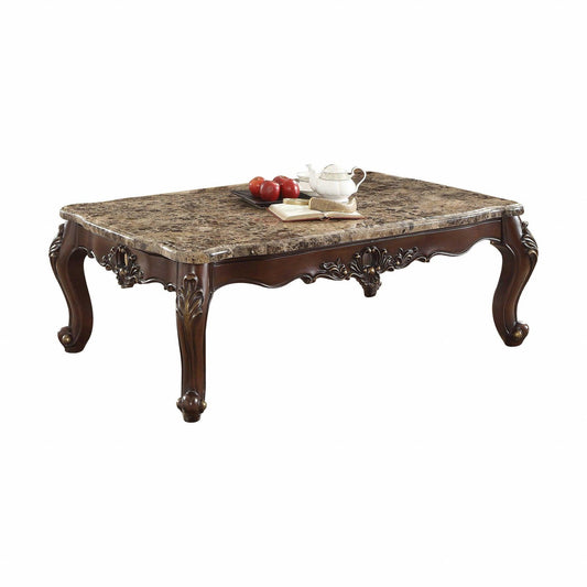 58" Brown and Dark Brown Genuine Marble Coffee Table - FurniFindUSA