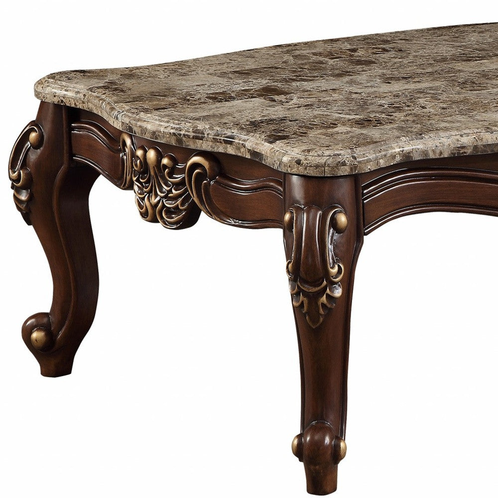 58" Brown Genuine Marble Rectangular Coffee Table