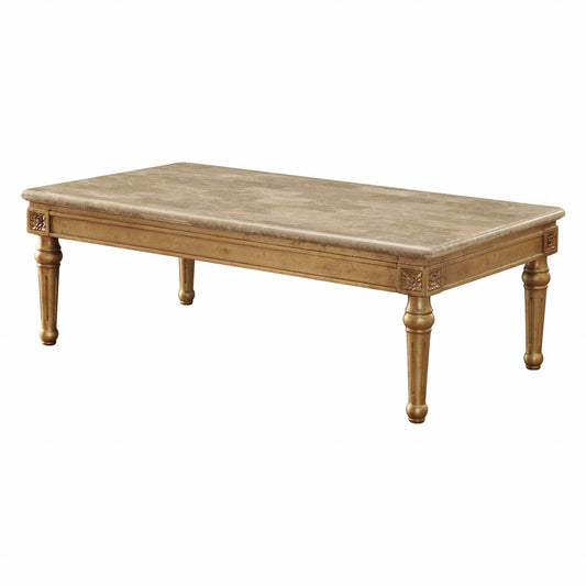 32" X 57" X 20" Marble Antique Gold Wood Coffee Table - FurniFindUSA
