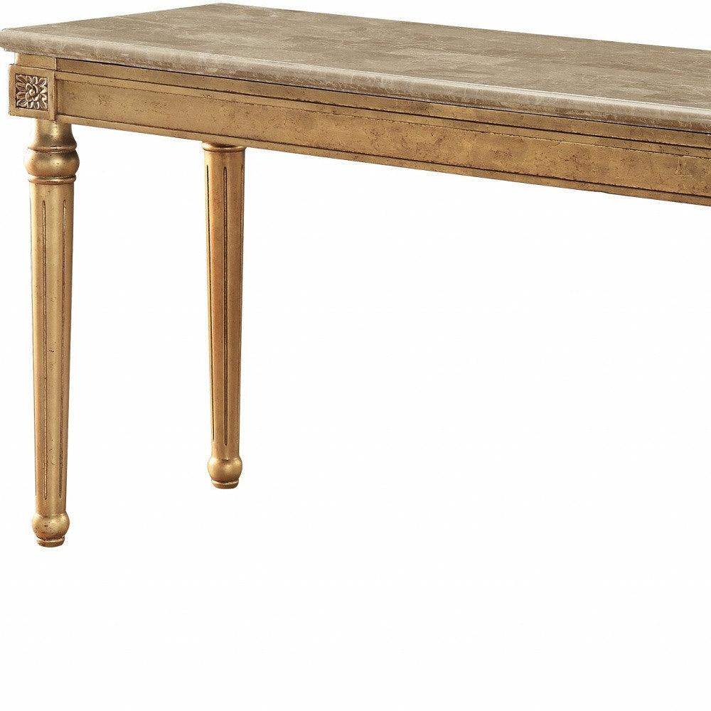 22" X 57" X 37" Marble Antique Gold Wood Sofa Table - FurniFindUSA