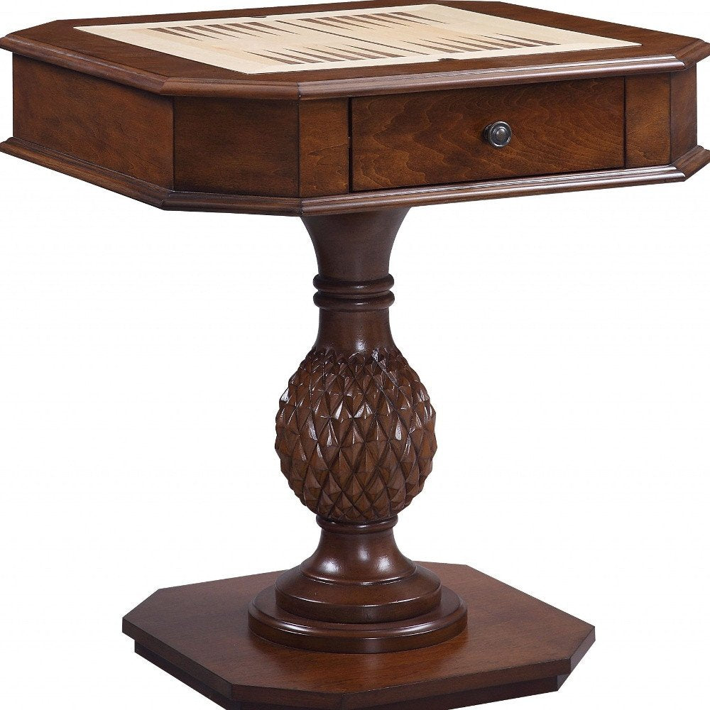28" Brown Octagon Console Table With Drawer — view 6
