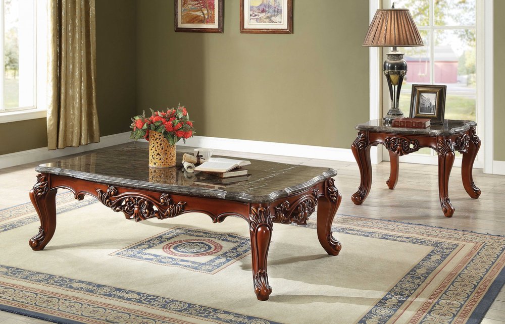 36" Gray and Brown Genuine Marble And Solid Wood Coffee Table HomeRoots