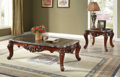 36" Gray and Brown Genuine Marble And Solid Wood Coffee Table HomeRoots