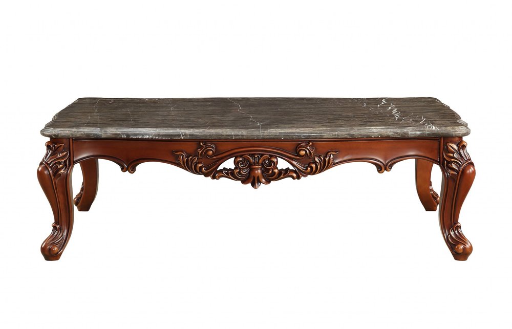 36" Gray and Brown Genuine Marble And Solid Wood Coffee Table HomeRoots