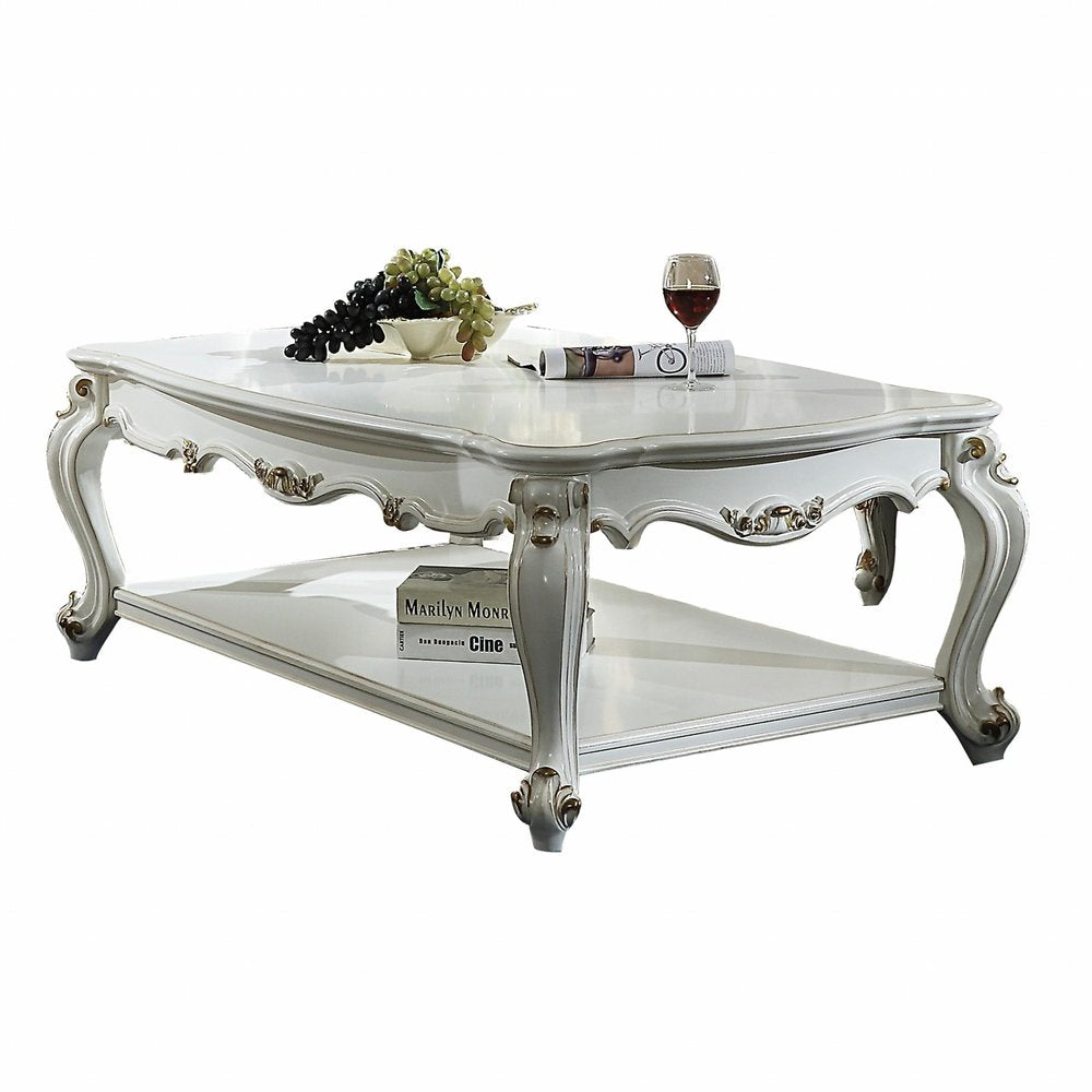 36" White Resin And Wood Coffee Table With Shelf HomeRoots