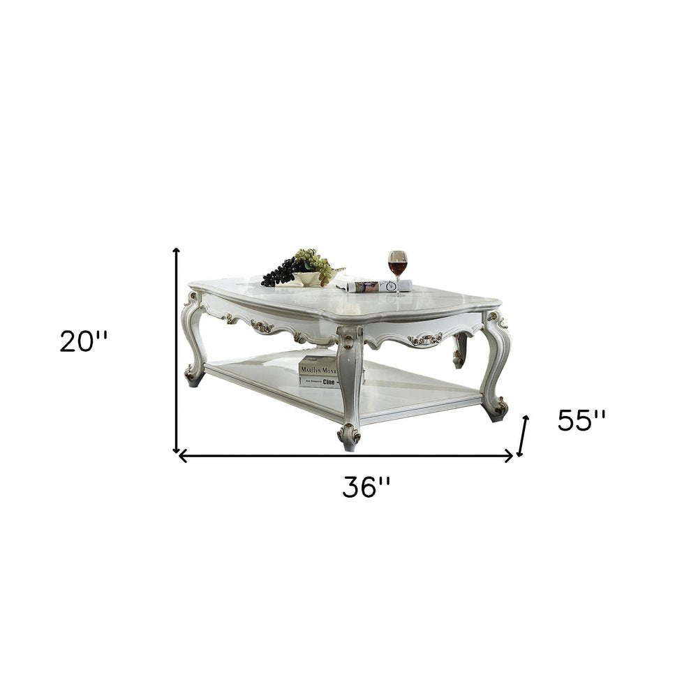 36" White Resin And Wood Coffee Table With Shelf HomeRoots