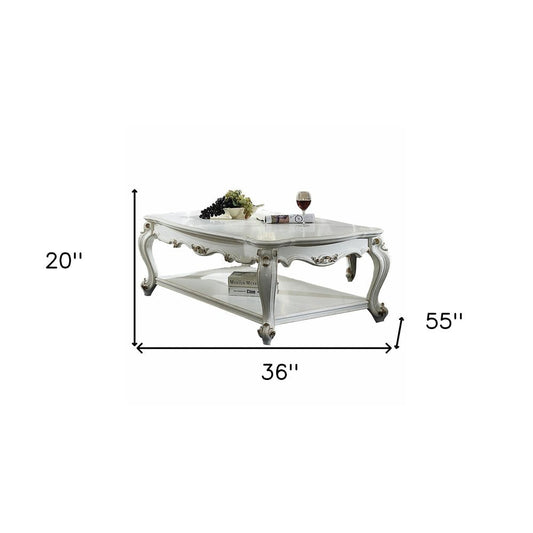 36" White Resin And Wood Coffee Table With Shelf
