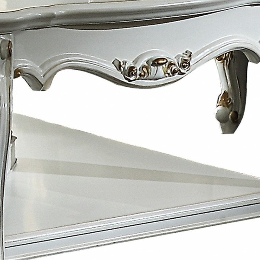 36" White Resin And Wood Coffee Table With Shelf HomeRoots