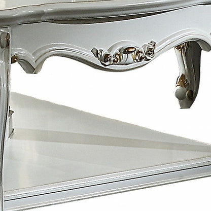 36" White Resin And Wood Coffee Table With Shelf HomeRoots