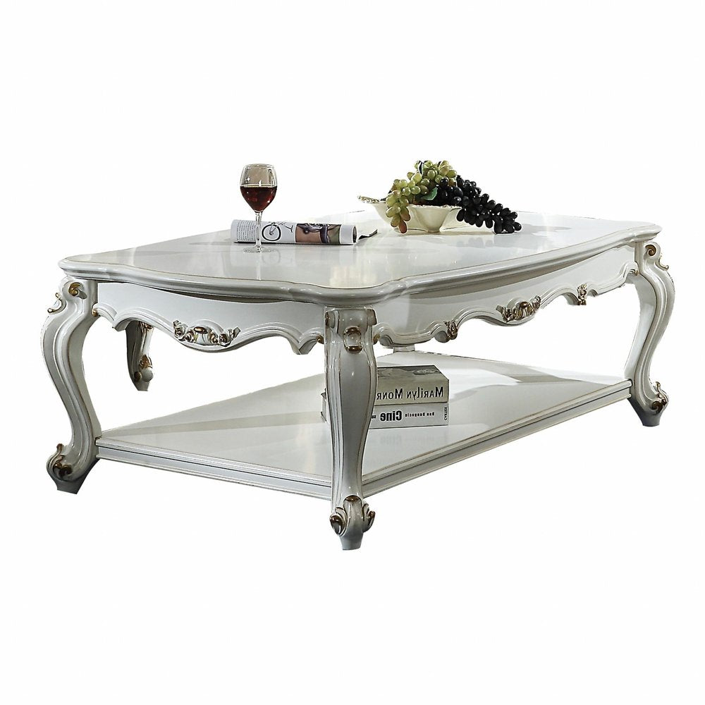 36" White Resin And Wood Coffee Table With Shelf HomeRoots