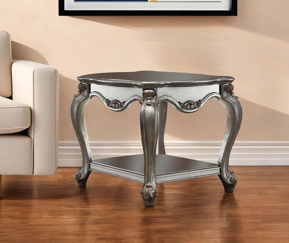 24" Gray Solid Wood End Table With Shelf HomeRoots
