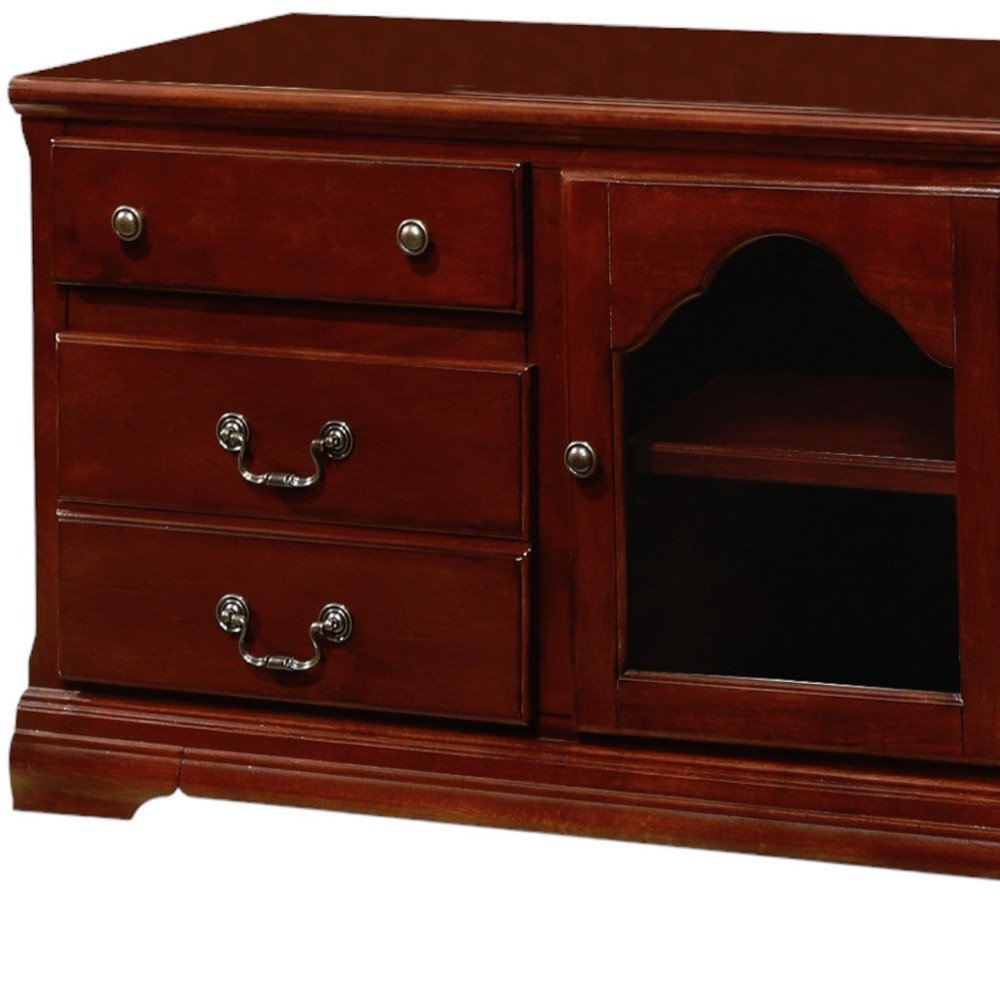58" Brown Solid and Manufactured Wood Enclosed and Open Storage TV Stand HomeRoots