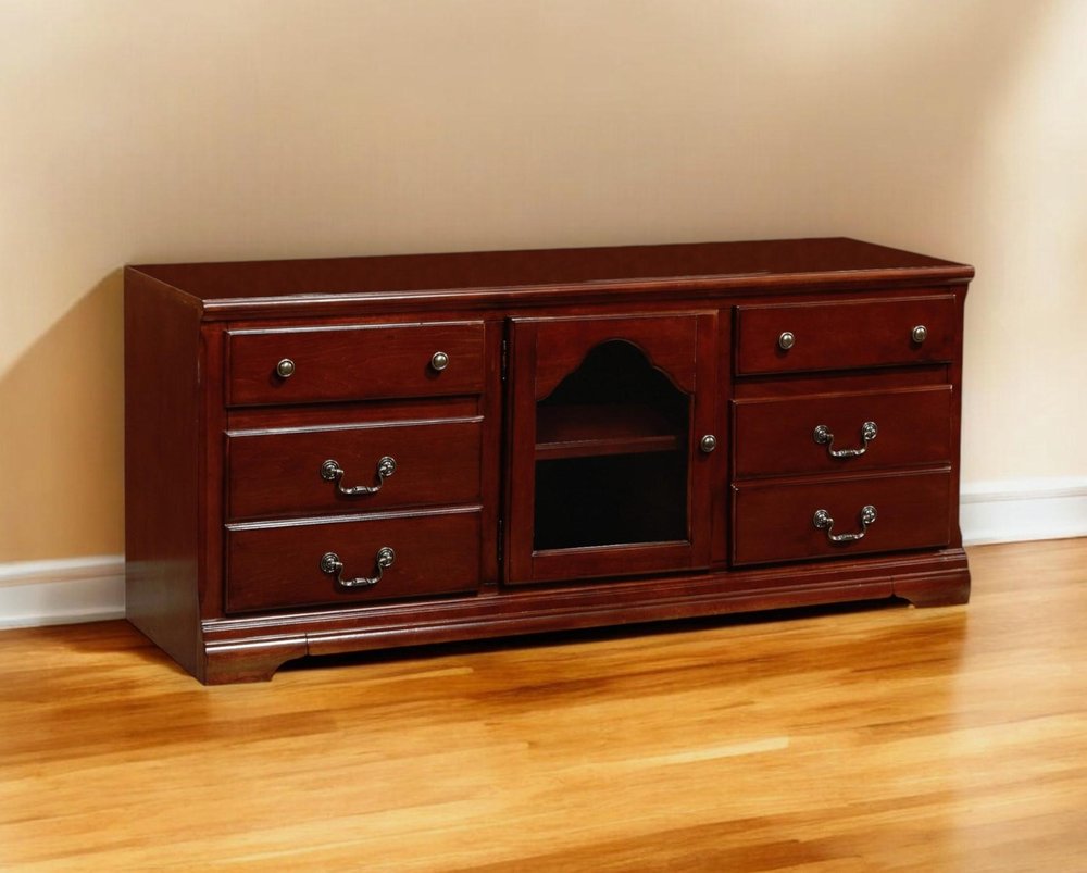 58" Brown Solid and Manufactured Wood Enclosed and Open Storage TV Stand — view 5