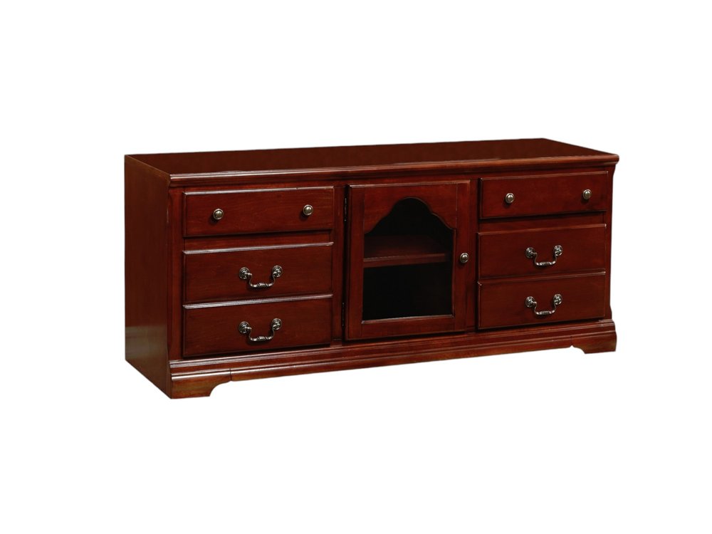 58" Brown Solid and Manufactured Wood Enclosed and Open Storage TV Stand HomeRoots