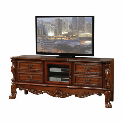 74" Off White Carved Scrollwork Glass And Solid and Manufactured Wood Enclosed and Open Storage Entertainment Center HomeRoots