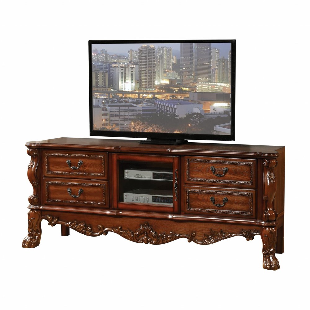 79" Brown Wood And Glass Carved Scrollwork Entertainment Center HomeRoots
