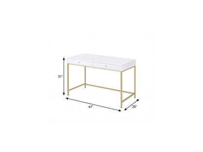 47" White and Gold Computer Desk With Two Drawers HomeRoots