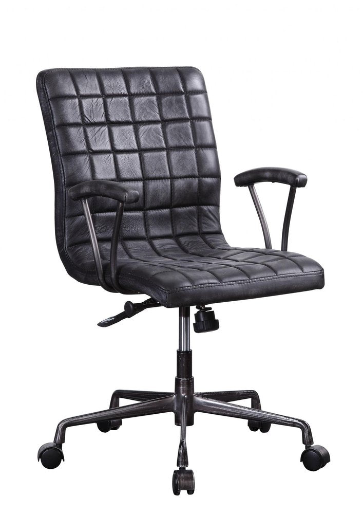 24" X 25" X 36" Vintage Black Top Grain Leather Aluminum Metal Upholstered (Seat) Casters Engineered Wood Executive Office Chair — view 1