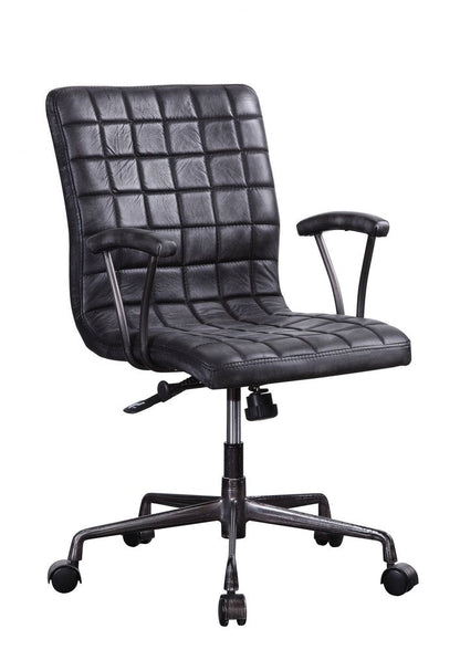 24" X 25" X 36" Vintage Black Top Grain Leather Aluminum Metal Upholstered (Seat) Casters Engineered Wood Executive Office Chair HomeRoots