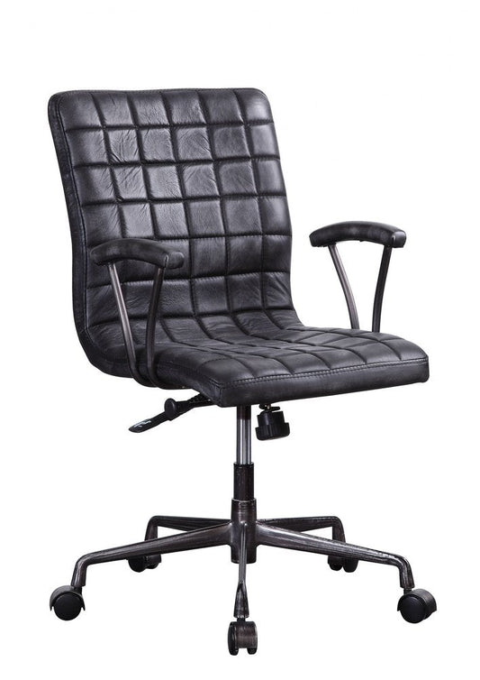 24" X 25" X 36" Vintage Black Top Grain Leather Aluminum Metal Upholstered (Seat) Casters Engineered Wood Executive Office Chair HomeRoots