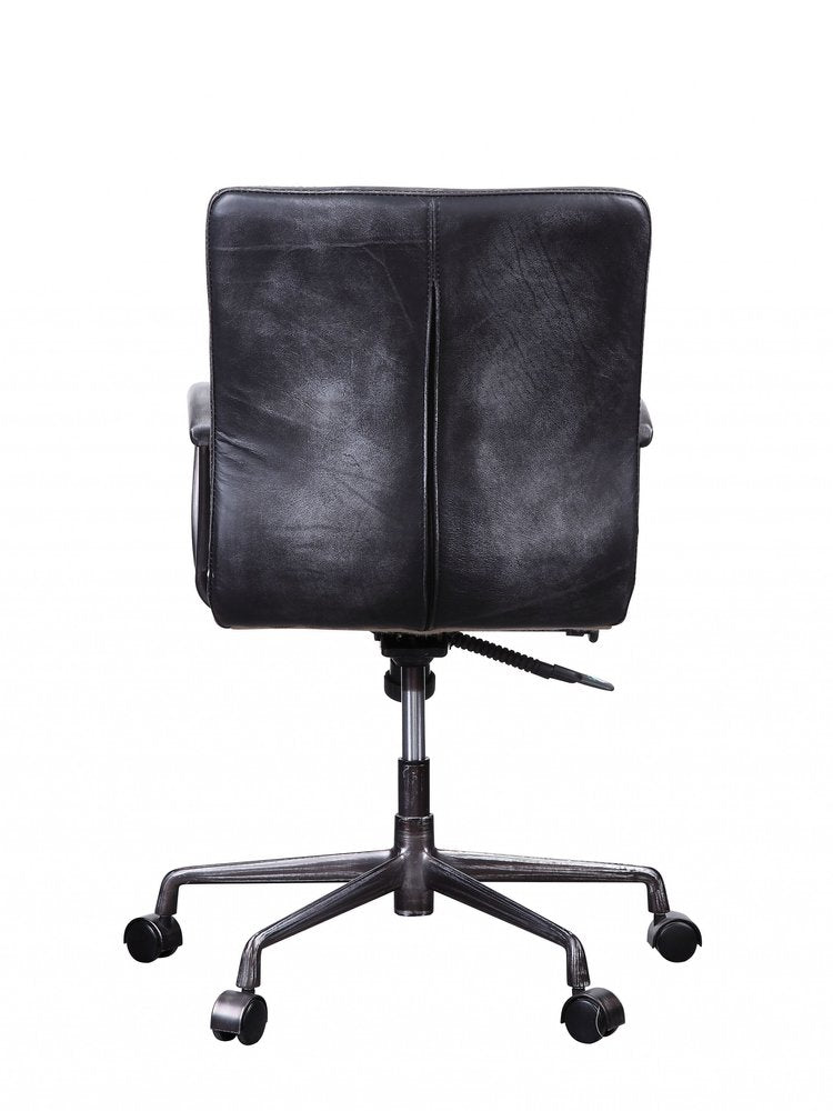 24" X 25" X 36" Vintage Black Top Grain Leather Aluminum Metal Upholstered (Seat) Casters Engineered Wood Executive Office Chair HomeRoots