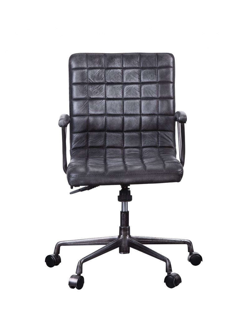 24" X 25" X 36" Vintage Black Top Grain Leather Aluminum Metal Upholstered (Seat) Casters Engineered Wood Executive Office Chair HomeRoots