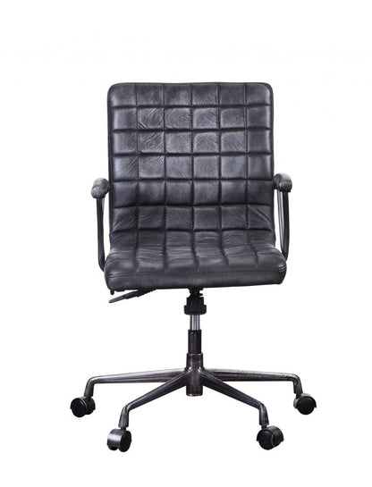 24" X 25" X 36" Vintage Black Top Grain Leather Aluminum Metal Upholstered (Seat) Casters Engineered Wood Executive Office Chair HomeRoots