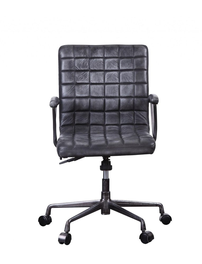 24" X 25" X 36" Vintage Black Top Grain Leather Aluminum Metal Upholstered (Seat) Casters Engineered Wood Executive Office Chair — view 3