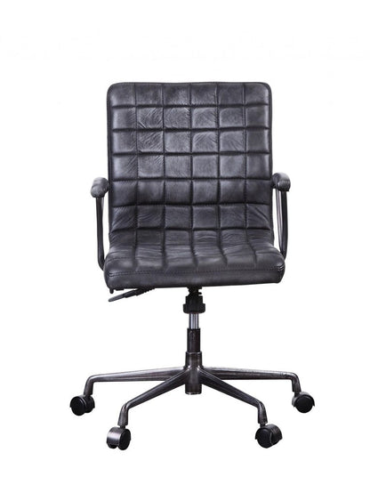 24" X 25" X 36" Vintage Black Top Grain Leather Aluminum Metal Upholstered (Seat) Casters Engineered Wood Executive Office Chair HomeRoots
