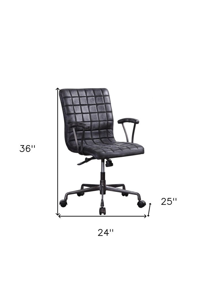 24" X 25" X 36" Vintage Black Top Grain Leather Aluminum Metal Upholstered (Seat) Casters Engineered Wood Executive Office Chair — view 4