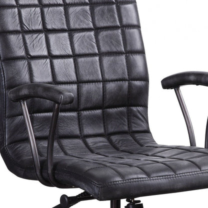 24" X 25" X 36" Vintage Black Top Grain Leather Aluminum Metal Upholstered (Seat) Casters Engineered Wood Executive Office Chair HomeRoots