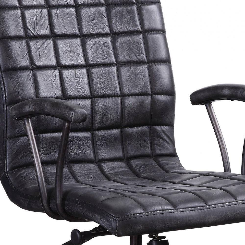 24" X 25" X 36" Vintage Black Top Grain Leather Aluminum Metal Upholstered (Seat) Casters Engineered Wood Executive Office Chair — view 5