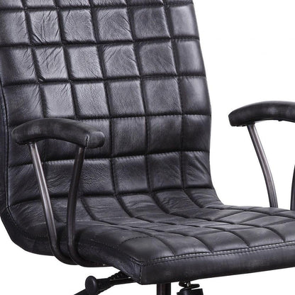 24" X 25" X 36" Vintage Black Top Grain Leather Aluminum Metal Upholstered (Seat) Casters Engineered Wood Executive Office Chair HomeRoots