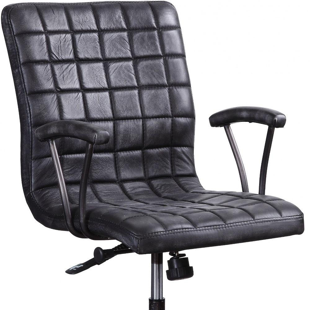 24" X 25" X 36" Vintage Black Top Grain Leather Aluminum Metal Upholstered (Seat) Casters Engineered Wood Executive Office Chair — view 6