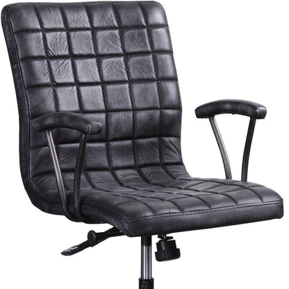 24" X 25" X 36" Vintage Black Top Grain Leather Aluminum Metal Upholstered (Seat) Casters Engineered Wood Executive Office Chair HomeRoots