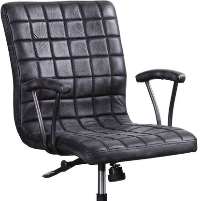 24" X 25" X 36" Vintage Black Top Grain Leather Aluminum Metal Upholstered (Seat) Casters Engineered Wood Executive Office Chair HomeRoots