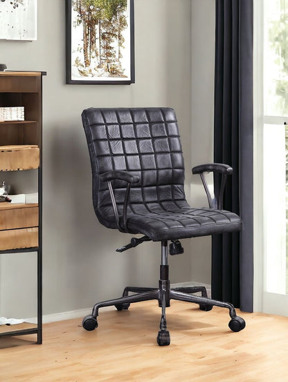 24" X 25" X 36" Vintage Black Top Grain Leather Aluminum Metal Upholstered (Seat) Casters Engineered Wood Executive Office Chair HomeRoots