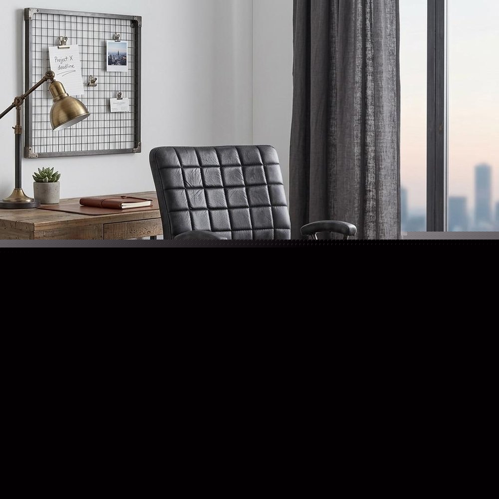 24" X 25" X 36" Vintage Black Top Grain Leather Aluminum Metal Upholstered (Seat) Casters Engineered Wood Executive Office Chair HomeRoots