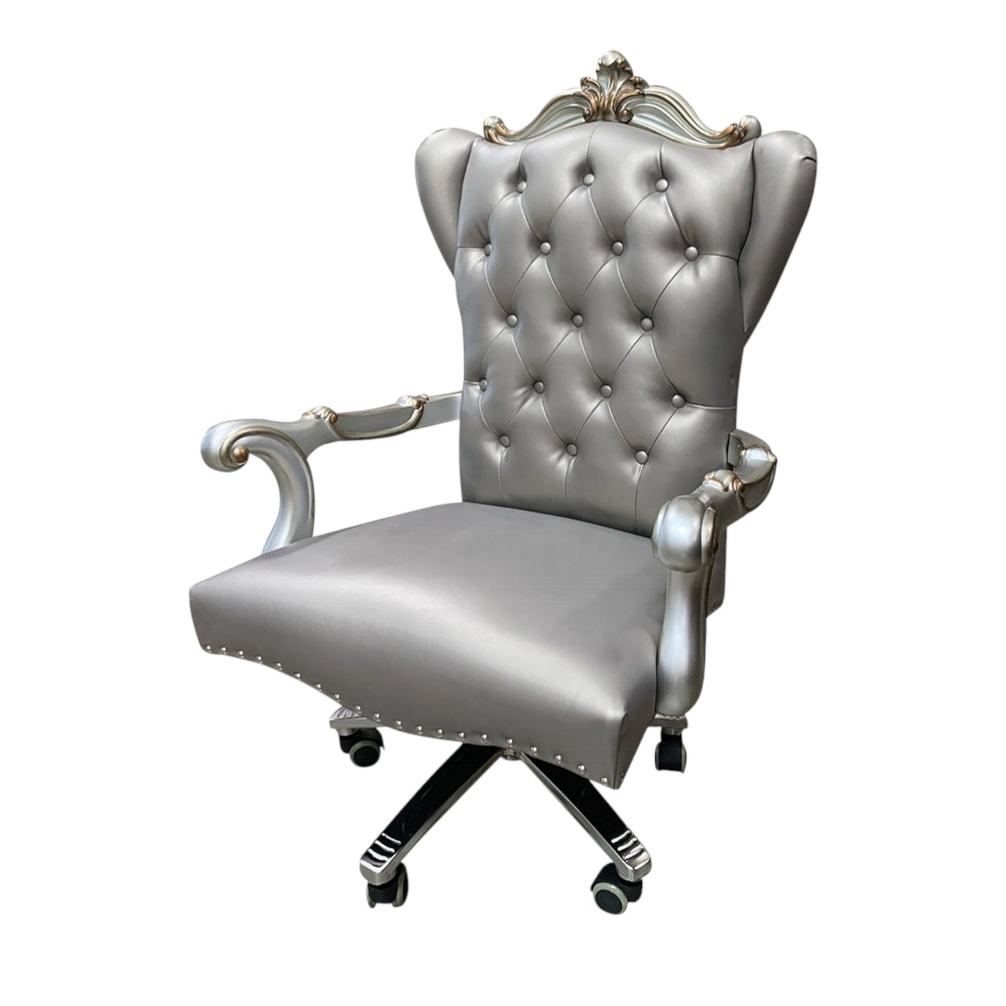 Gray Faux Leather Tufted Seat Swivel Adjustable Executive Chair Leather Back