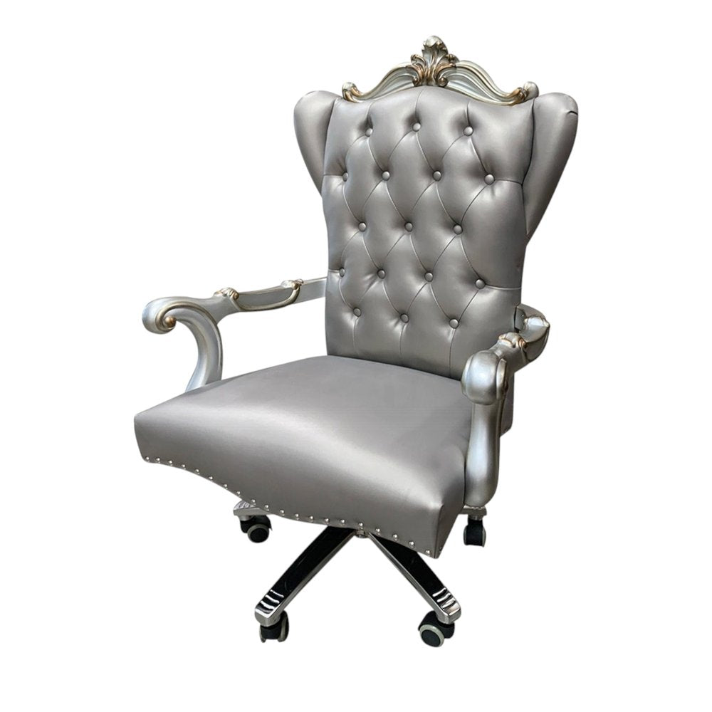 Gray Faux Leather Tufted Seat Swivel Adjustable Executive Chair Leather Back HomeRoots