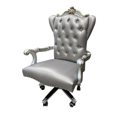 Gray Faux Leather Tufted Seat Swivel Adjustable Executive Chair Leather Back HomeRoots