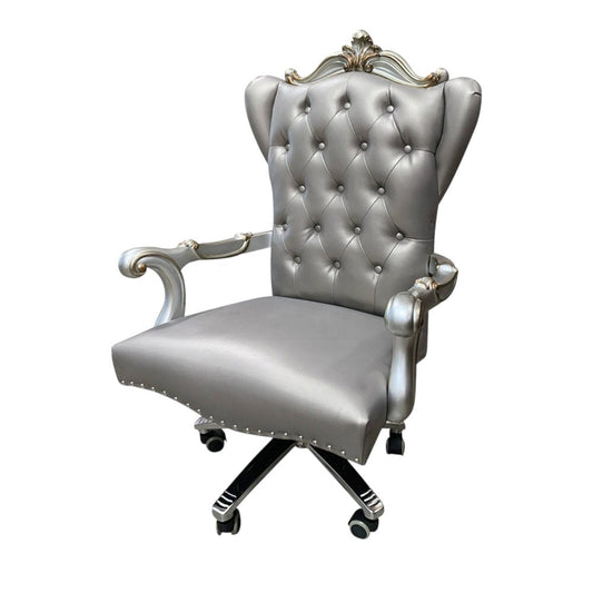 Gray Faux Leather Tufted Seat Swivel Adjustable Executive Chair Leather Back HomeRoots