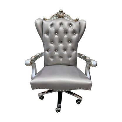 Gray Faux Leather Tufted Seat Swivel Adjustable Executive Chair Leather Back HomeRoots