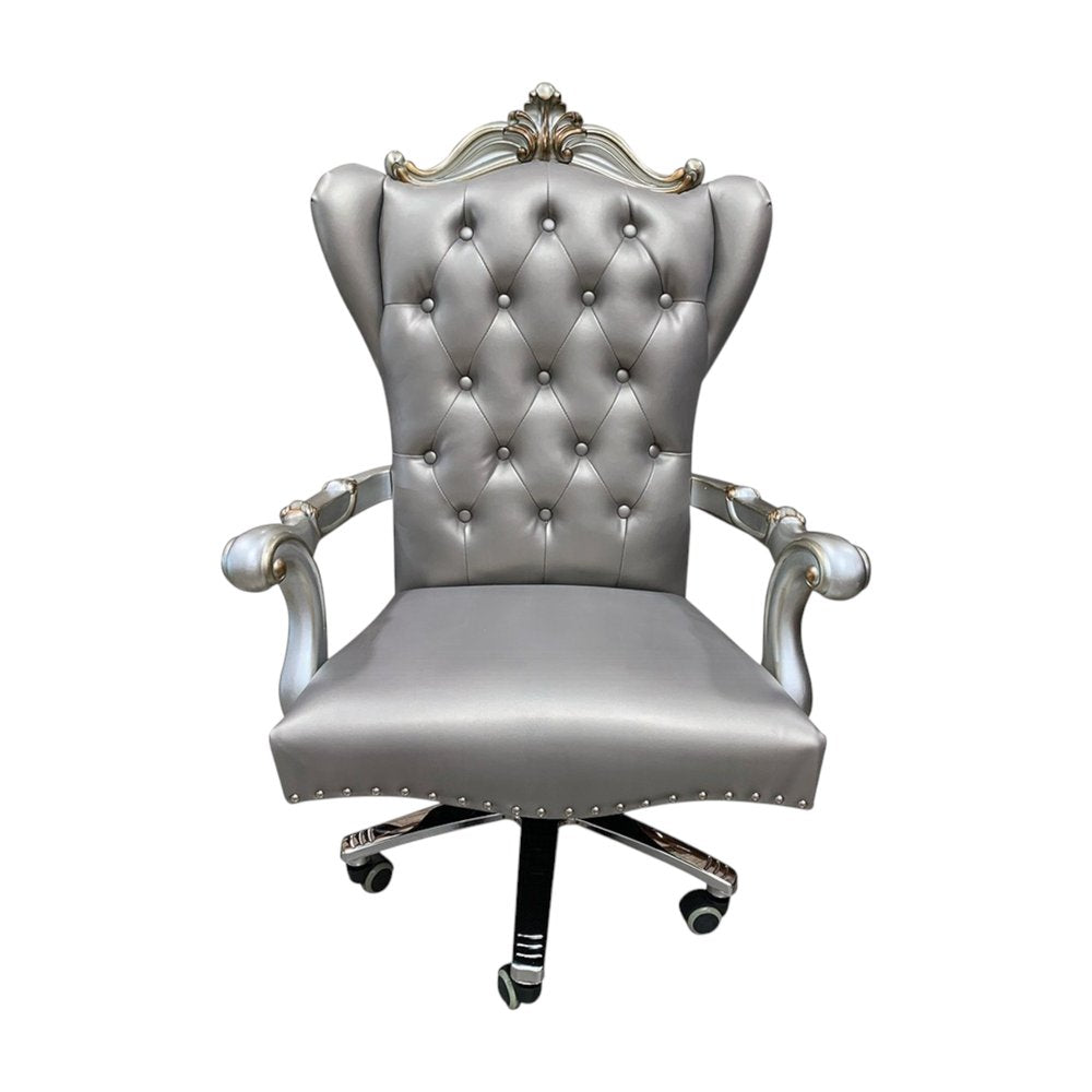 Gray Faux Leather Tufted Seat Swivel Adjustable Executive Chair Leather Back HomeRoots