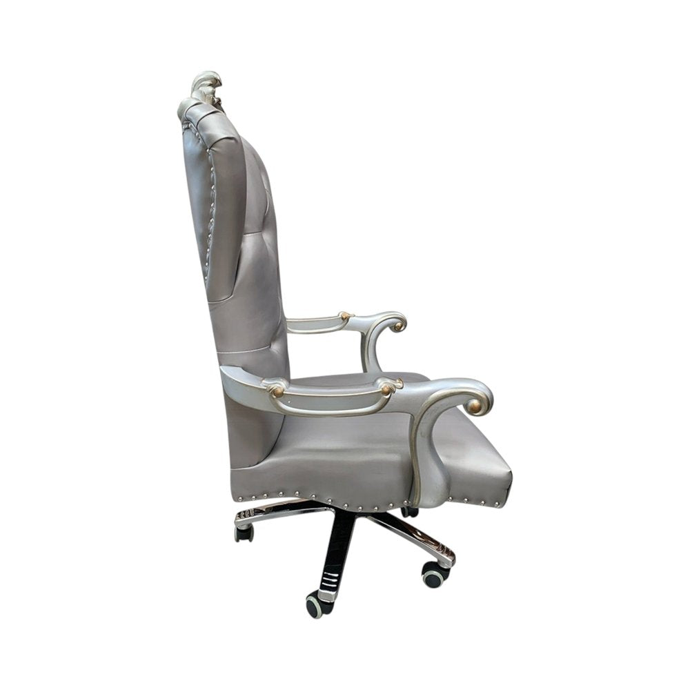 Gray Faux Leather Tufted Seat Swivel Adjustable Executive Chair Leather Back HomeRoots
