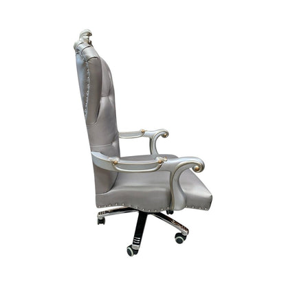 Gray Faux Leather Tufted Seat Swivel Adjustable Executive Chair Leather Back HomeRoots