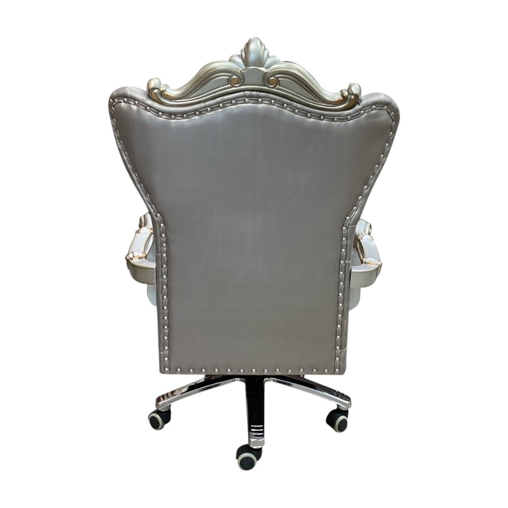 Gray Faux Leather Tufted Seat Swivel Adjustable Executive Chair Leather Back HomeRoots
