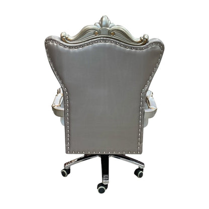 Gray Faux Leather Tufted Seat Swivel Adjustable Executive Chair Leather Back HomeRoots